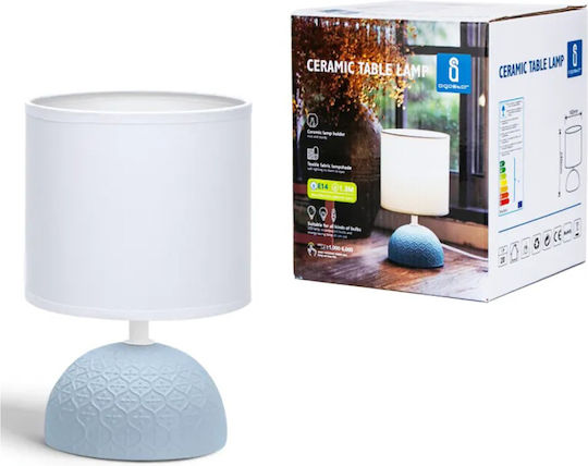 Aigostar Ceramic Table Lamp for Socket E14 with White Shade and Light Blue Base