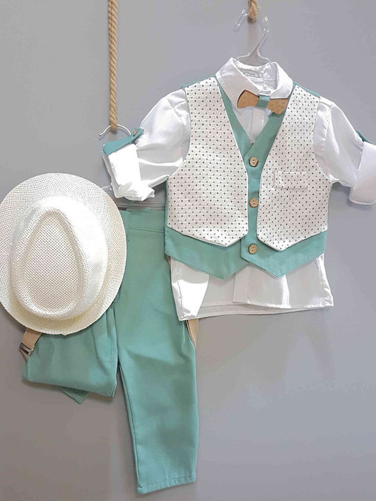 Carousel Costum De Botez Cu Vestă Pentru Băieți Turcoaz 6 Bucăți