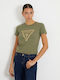 Guess Women's Summer Blouse Cotton Short Sleeve Green