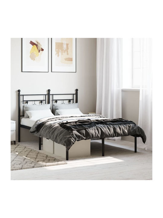 Semi-Double Metal Bed Black with Slats for Mattress 120x190cm