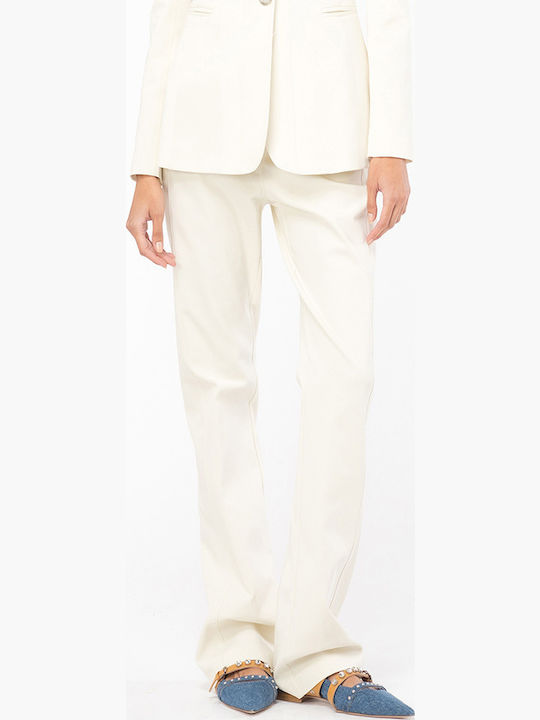 Petreo Women's High-waisted Fabric Trousers Flared Slim Fit Ecru