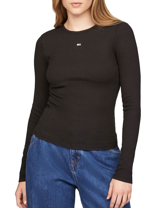 Essential Damen Bluse Baumwolle Langärmelig Black