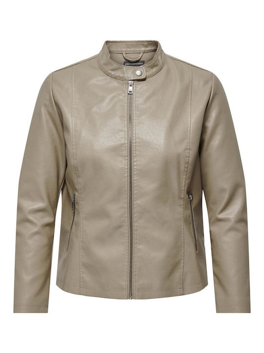 Only Women's Short Lifestyle Leather Jacket for Winter Beige