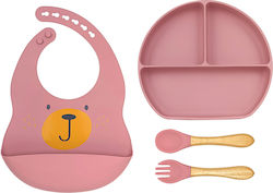 Queen Mother Feeding Set made of Silicone with Non-Slip Base Pink 4pcs