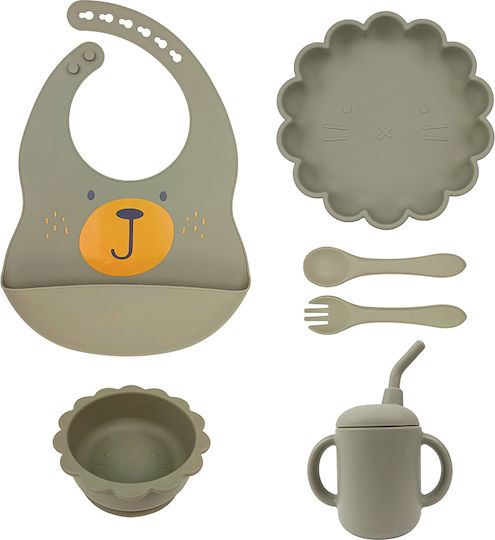 Queen Mother Bear Feeding Set Made of Silicone with Anti-Slip Gray Base 6 Pieces for 6+ Months