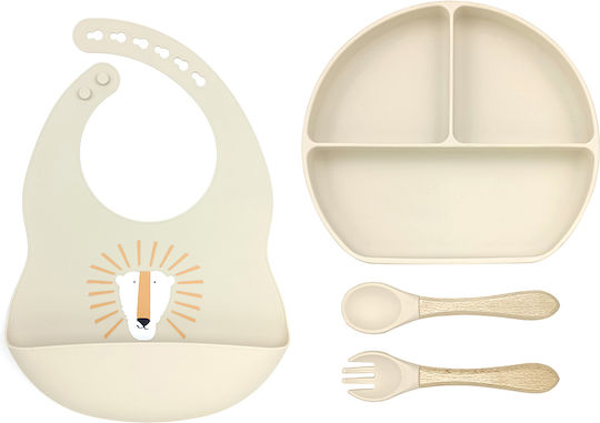 Queen Mother Lion Cub Silicone Feeding Set with Anti-Slip Beige Base 4 Pieces for 6+ Months