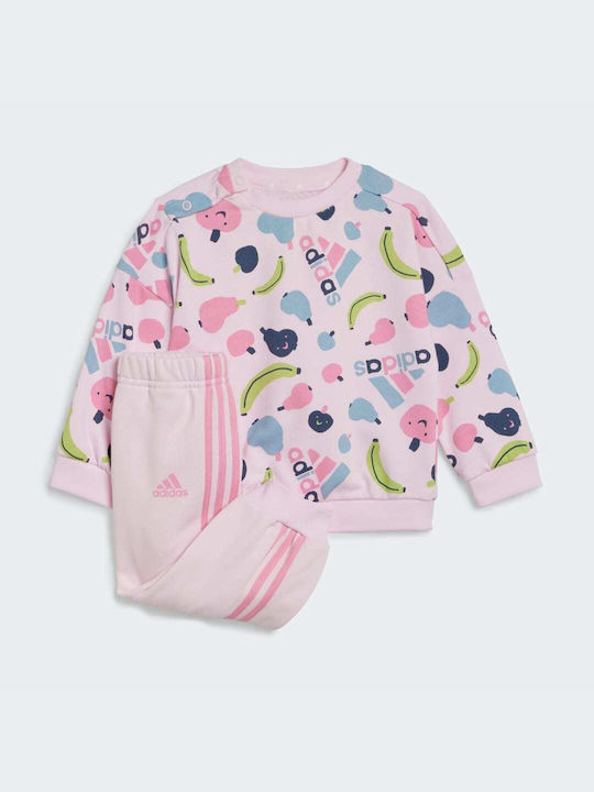 Adidas Kids Sweatpants Set Pink 2pcs Essentials Allover Print