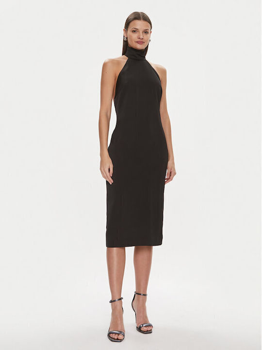 Karl Lagerfeld Midi Evening Dress with Ruffle Black