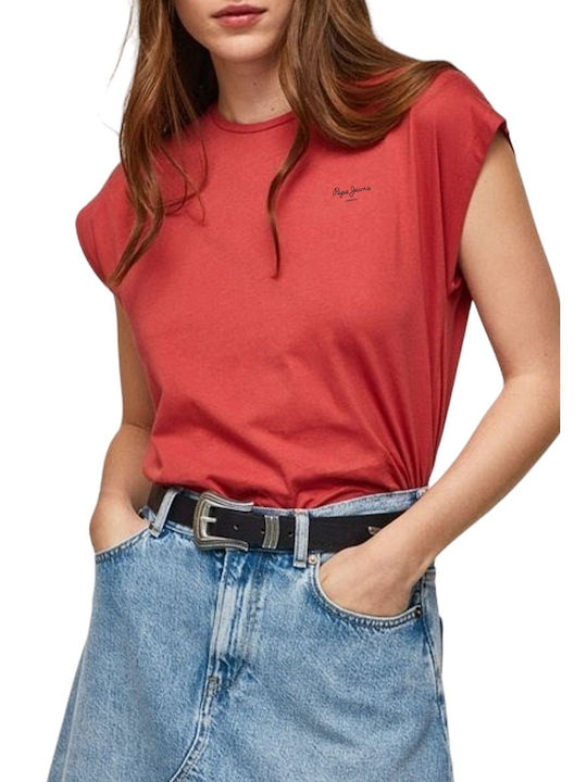 Pepe Jeans Bluza de Damă de Vară din Bumbac Mâneci scurte Roșie