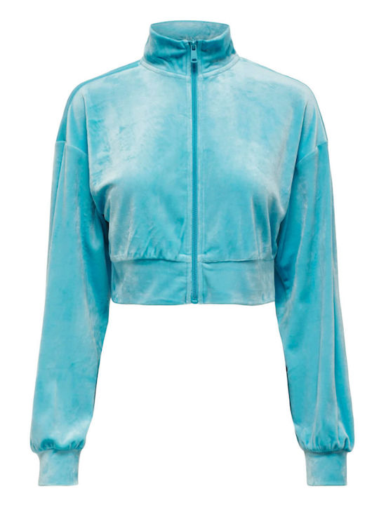 Only Rebel Women's Cropped Velvet Cardigan Light Blue