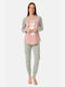 Minerva Winter Women's Pyjama Set Cotton Grey/Pink