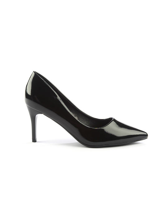 Fshoes Patent Leather Pointed Toe Black Heels