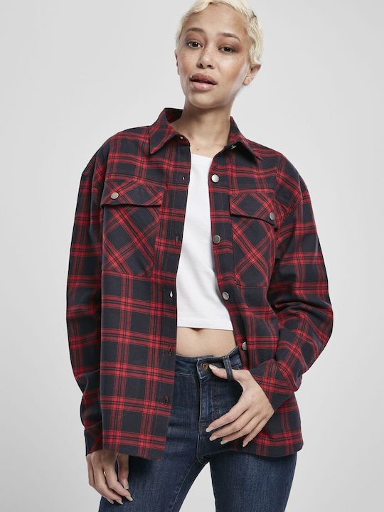 Дамско Проверено Син Overshirt Oversized