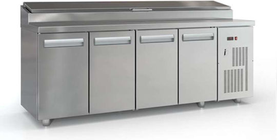 Inox Dobros Ανοξείδωτο Ψυγείο Πάγκος Σαλάτας με 4 Πόρτες και Ψυκτικό Μηχάνημα Π225xΒ70xΥ126cm