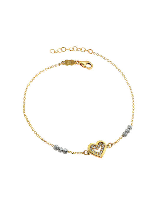 Bracelet with design Heart made of Gold 14K with Zircon