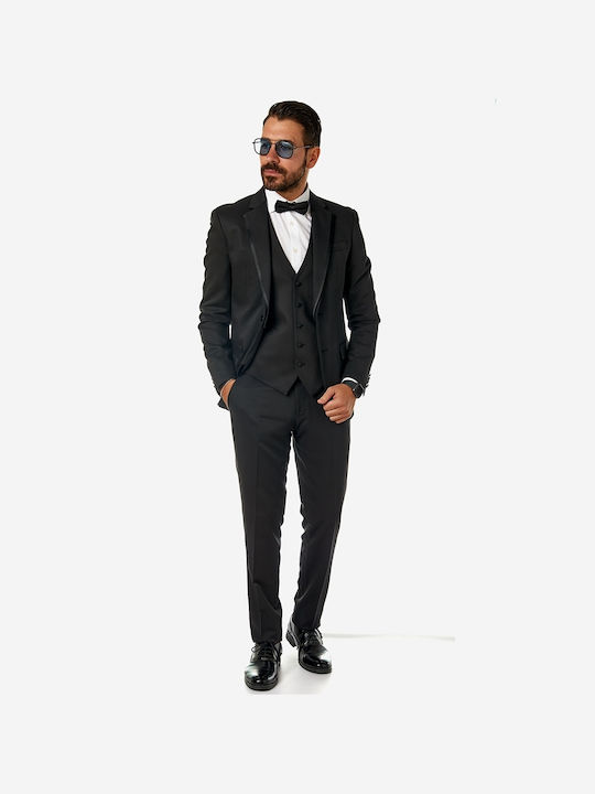 Sogo Men's Suit with Vest Μαύρο