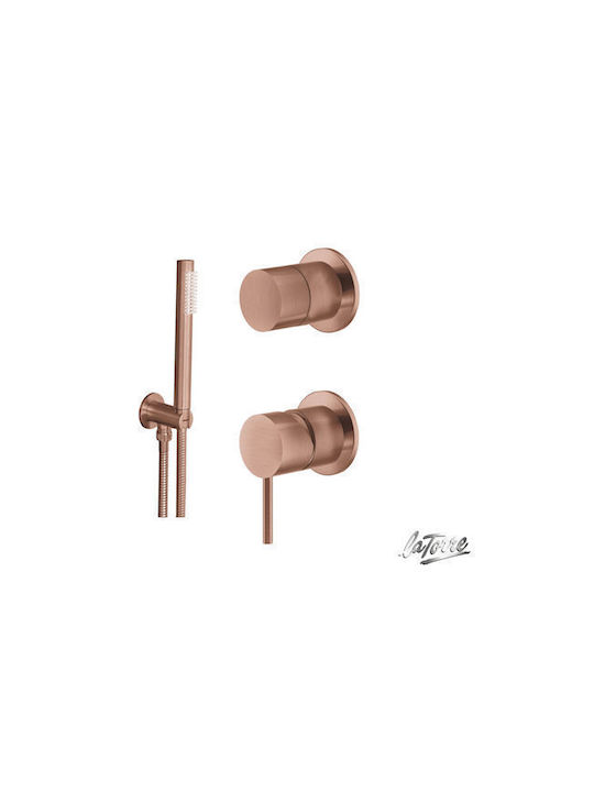 La Torre 316 Built-in Mixer, Diverter, Hand Shower & Supply Set for Shower 2 Exits Inox