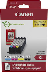 Canon CLI-571XL Photo Value Pack with 4 InkJet Printer Inks Yellow / Cyan / Magenta / Black (0332C006)