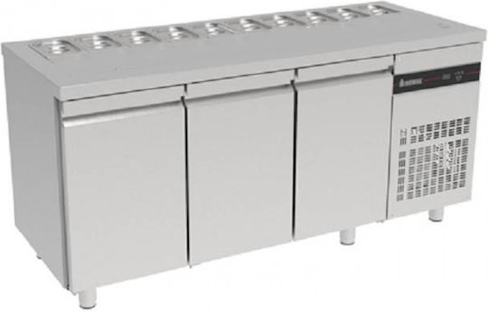 Inomak Edelstahl Kühltisch Salat mit 3 Türen und Kühlaggregat L179.2xB70xH87cm