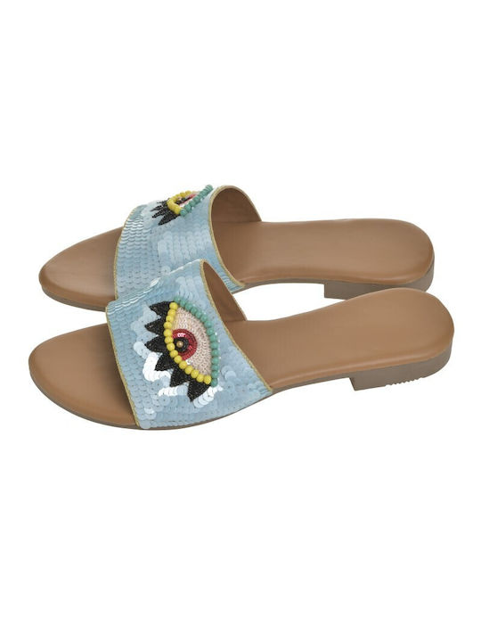 Damen Flache Sandalen in Hellblau Farbe