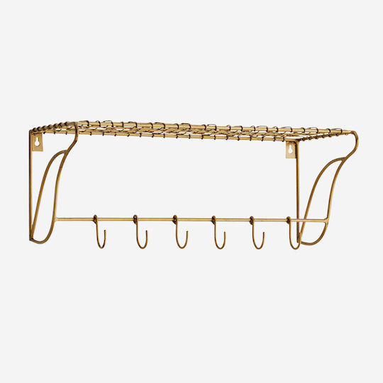 Madam Stoltz Vintage Metal Brass Wall Hanger 6 Hooks 50x18x20cm Madam Stoltz Vintage Metal Brass Wall Hanger 6 Hooks 50x18x20cm