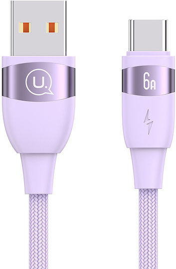 Usams US-SJ630 Braided USB 2.0 Cable USB-C male - USB-A 66W PD Μωβ 1.2m SJ630USB03
