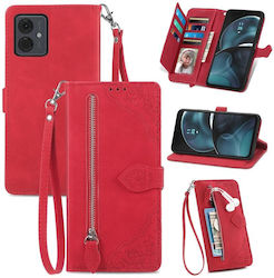 Embossed Flower Wallet Red (Moto G14)