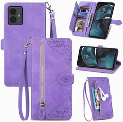 Embossed Flower Wallet Purple (Moto G14)