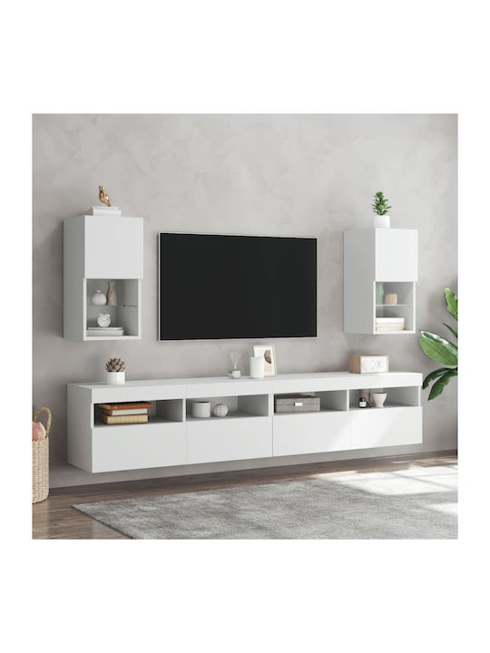 Wall Living Room Display Cabinet made of Particleboard with Glass & Lighting White 30.5x30x60cm