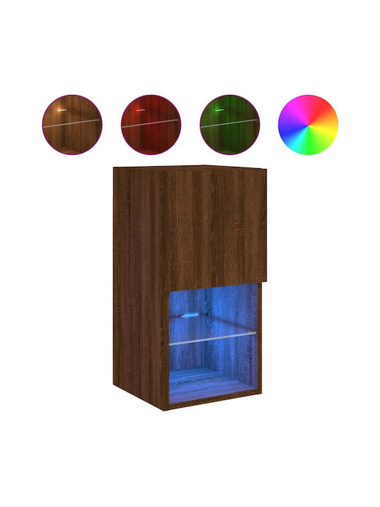 Wall Mounted Particle Board Living Room Display Cabinet with Glass & Lighting Coffee 30.5x30x60cm