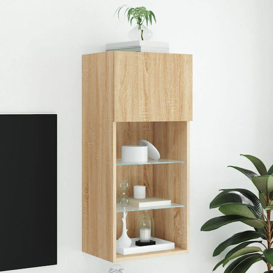 Wall-Mounted Living Room Cabinet Made of Particle Board with Lighting Brown 40.5x30x90cm