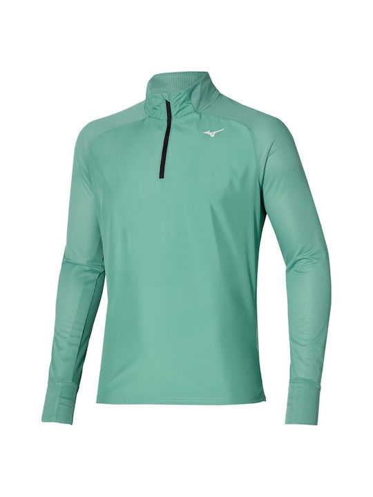 Mizuno Men's Athletic Long Sleeve Blouse with Zipper Mineral Blue