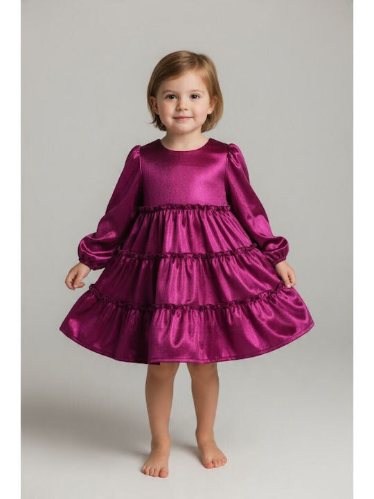 Mädchenkleid Langärmeliges Samtkleid Fuchsie