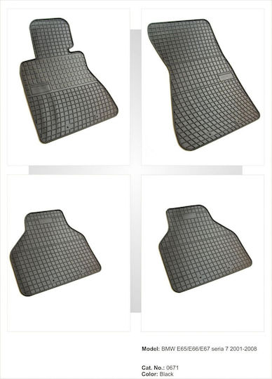 Refref Set of Front and Rear Mats 4pcs Tray Type for BMW Series 7 2001+ Black