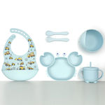 Queen Mother Feeding Set Καβουράκι made of Silicone with Non-Slip Base Light Blue 6pcs