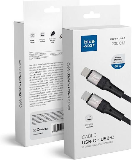 Blue Star USB 2.0 USB-C Male To USB-C 60W PD Cable Black 2m