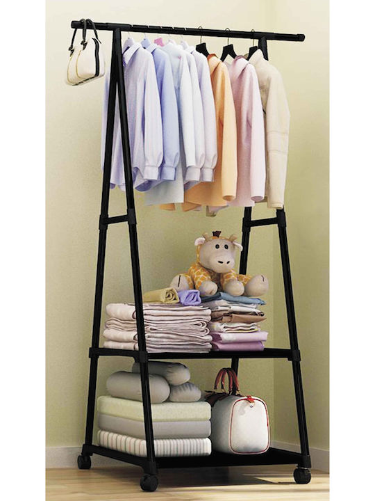 TnS Wheeled Floor Garment Rack made of Metal Telescopic Black 55x42x160cm