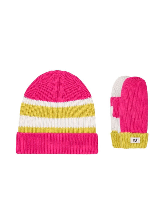 Ugg Australia Kids Beanie Set with Gloves Knitted Pink