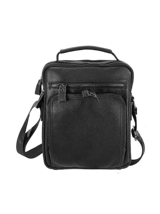 AC Leather Shoulder / Crossbody Bag with Zipper & Adjustable Strap Black