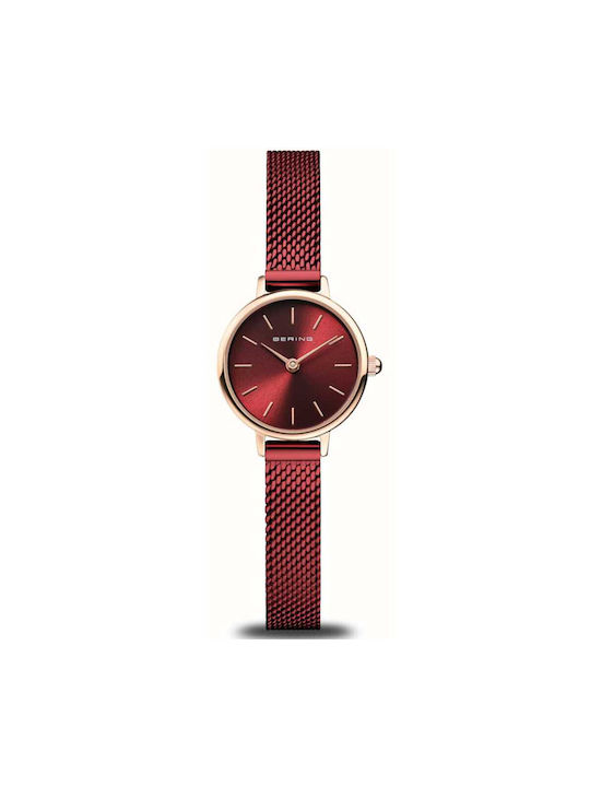 Bering Time Watch with Red Metal Bracelet