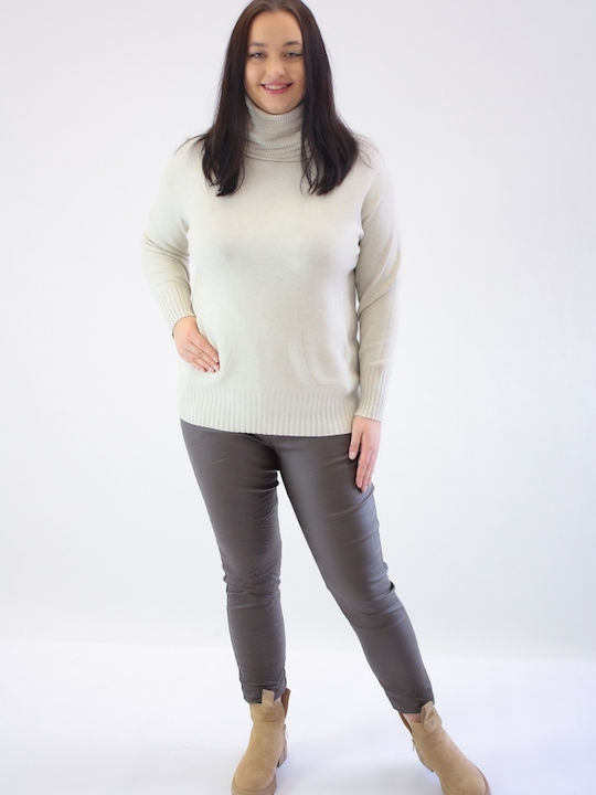 Brak Women's Long Sleeve Sweater Turtleneck Beige