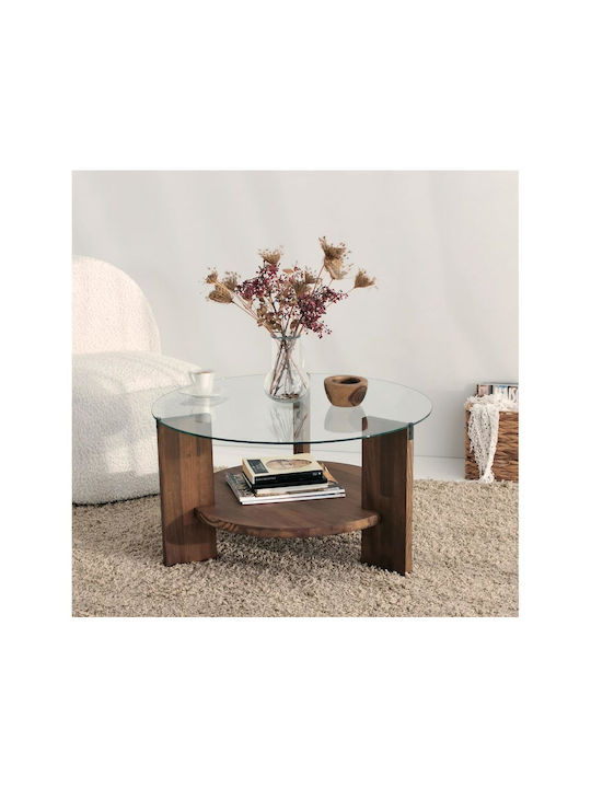 Round Solid Wood Coffee Table Brown L75xW75xH40cm