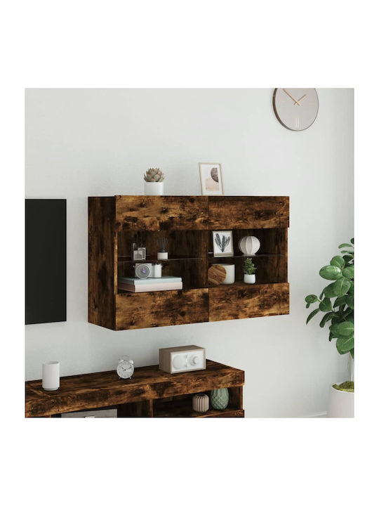 Wall Living Room Display Cabinet made of Particleboard with Glass & Lighting Smoky Oak 98.5x30x60.5cm