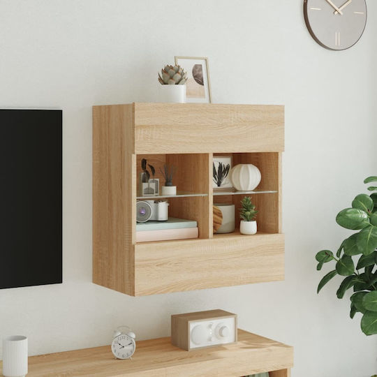 Wall Living Room Display Cabinet made of Particleboard with Glass & Lighting Sonoma Oak 58.5x30x60.5cm
