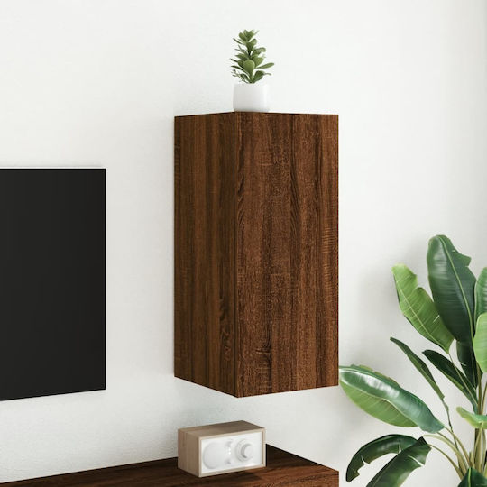 Wall Living Room Display Cabinet made of Particleboard with Glass & Lighting Brown Oak 30.5x35x70cm