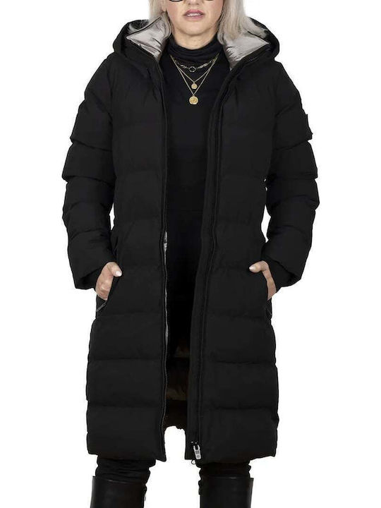 Woman Goldmine Long Μακρύ Γυναικείο Puffer Μπουφάν για Χειμώνα Black