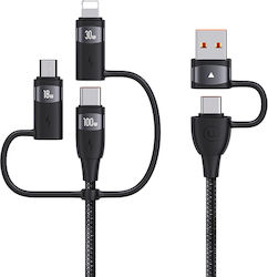 Usams US-SJ646 Braided USB to Lightning / Type-C / micro USB Cable Μαύρο 2m (SJ646USB01)