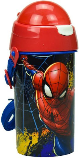 Gim Spiderman Детска Бутилка За Вода Spiderman Пластмаса със Сламка Синя 500ml