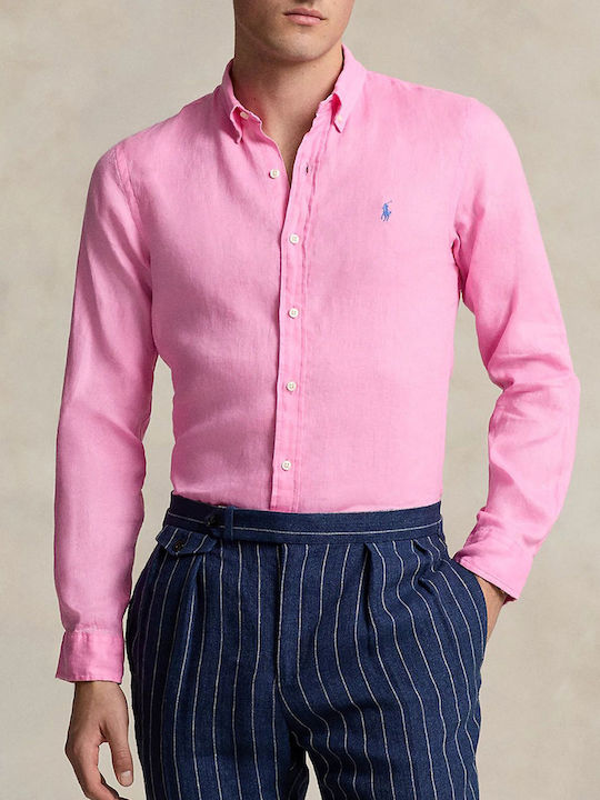 Ralph Lauren Shirt Мъжка Риза Дълги ръкави Ленена Pink