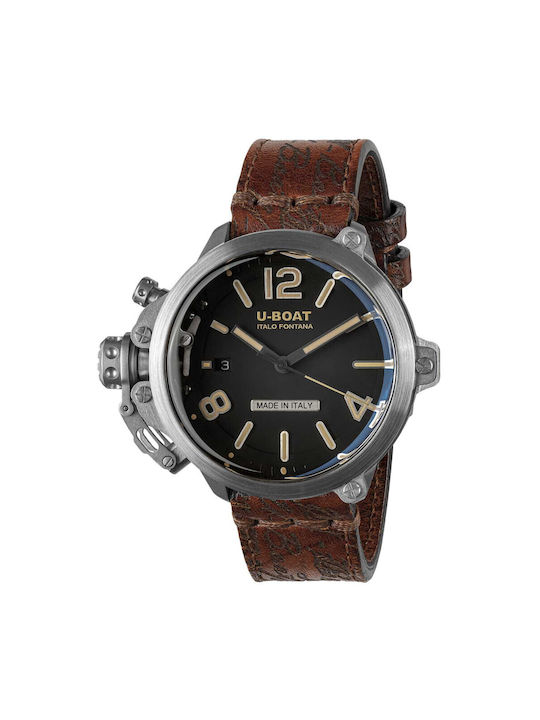 U-Boat Ανδρικό Ρολόι 45mm Αυτόματο με Καφέ Δερμάτινο Λουράκι